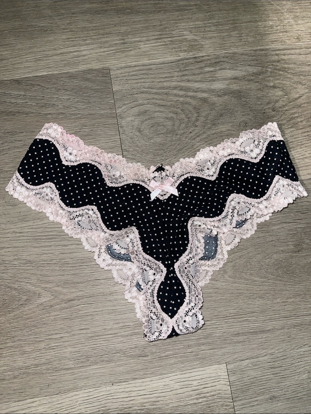 Victoria's Secret Black Polka Dot Cheeky Panty with Light Pink Lace